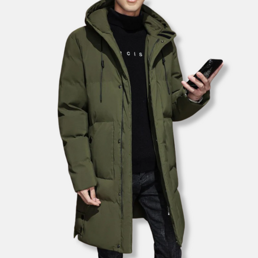 Men’s Long Coat – Quilted Insulating Fabric – Hooded – Ribbed Cuffs – Regular Fit