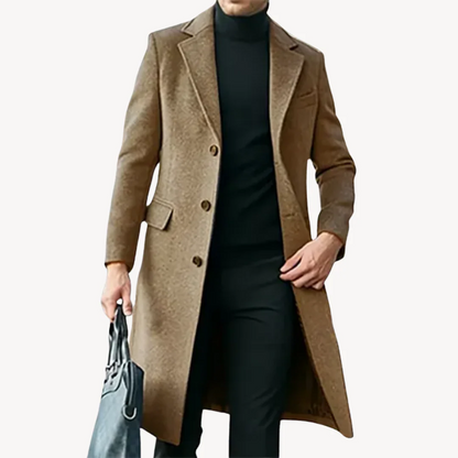 Men’s Overcoat – Wool Blend – Tailored Fit – Full Length – Classic Lapels – Formal Style
