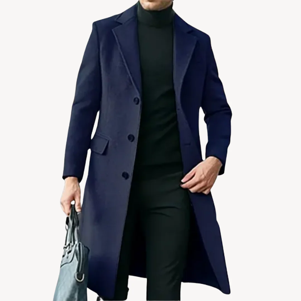 Men’s Overcoat – Wool Blend – Tailored Fit – Full Length – Classic Lapels – Formal Style