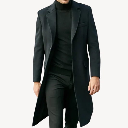 Men’s Overcoat – Wool Blend – Tailored Fit – Full Length – Classic Lapels – Formal Style