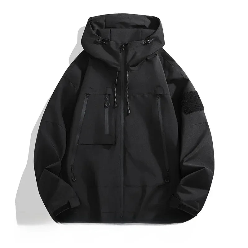 Men’s Oversized Jacket – Windproof – Hooded – Zip Pockets – Adjustable Cuffs