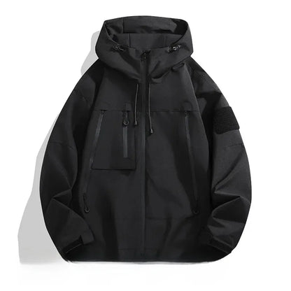 Men’s Oversized Jacket – Windproof – Hooded – Zip Pockets – Adjustable Cuffs
