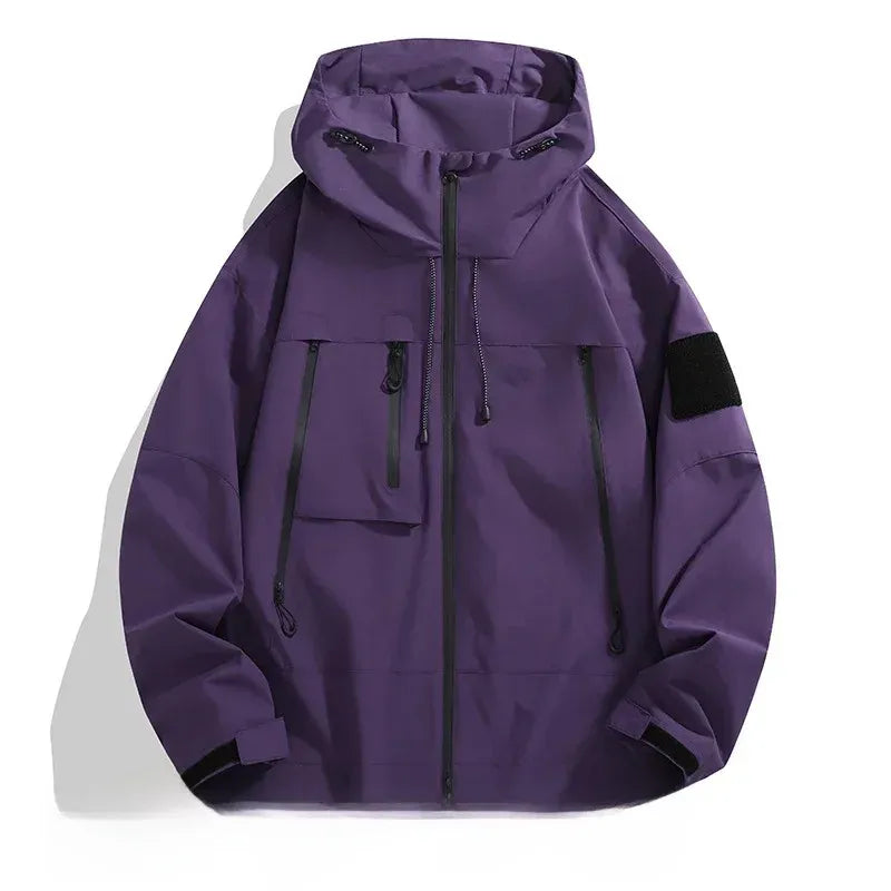 Men’s Oversized Jacket – Windproof – Hooded – Zip Pockets – Adjustable Cuffs