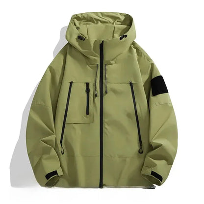 Men’s Oversized Jacket – Windproof – Hooded – Zip Pockets – Adjustable Cuffs