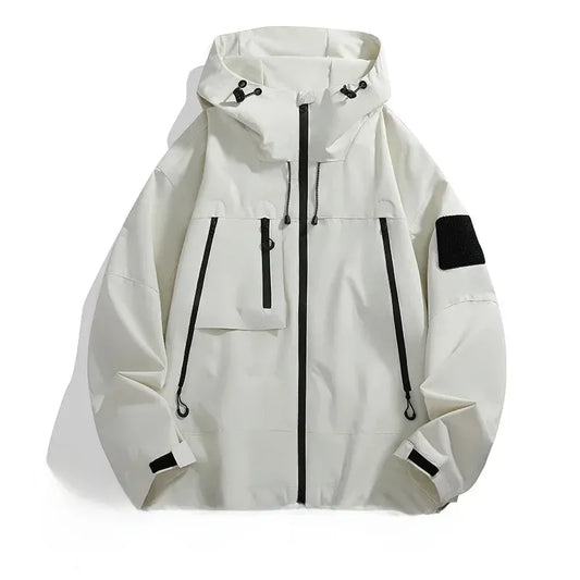 Men’s Oversized Jacket – Windproof – Hooded – Zip Pockets – Adjustable Cuffs