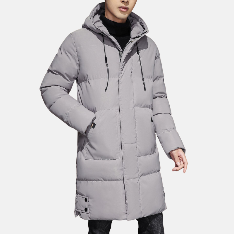 Men’s Padded Coat – Mid Length – Relaxed Fit – Quilted Hooded Weather Resistant