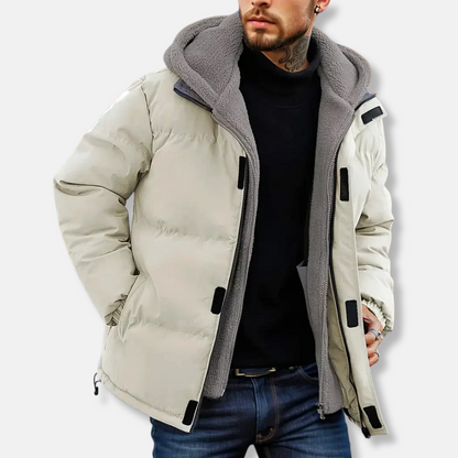 Men’s Puffer Jacket – Quilted Insulated Design – Fleece Lined Hood – Adjustable Fit