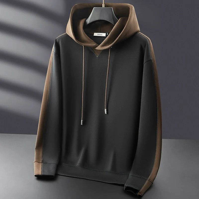 Men’s Pullover Hoodie – Relaxed Fit – Cotton Blend – Two-Tone Panels – Drawstring Hood