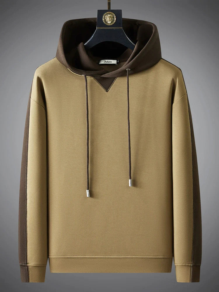Men’s Pullover Hoodie – Relaxed Fit – Cotton Blend – Two-Tone Panels – Drawstring Hood