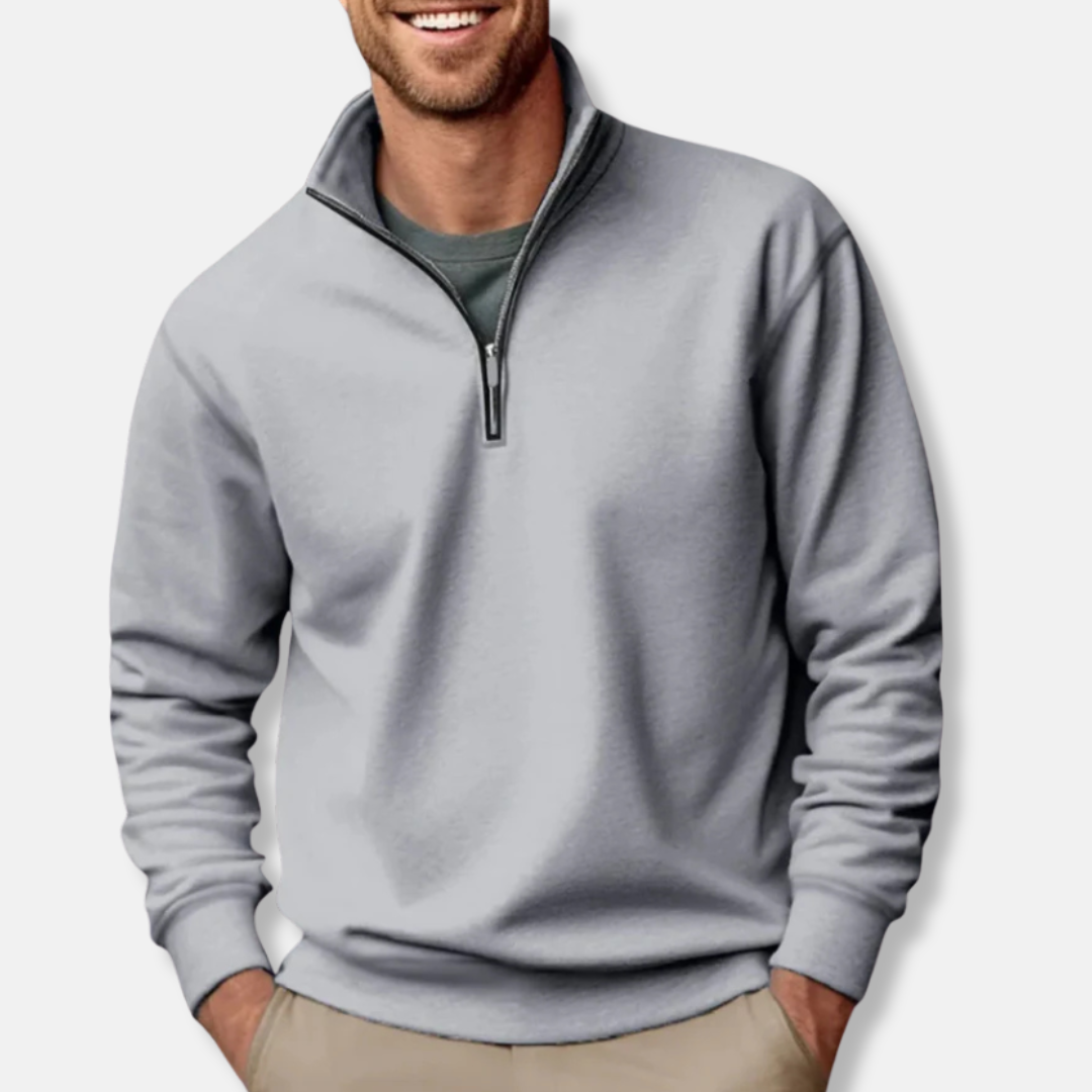 Men’s Pullover Sweatshirt – Soft Knit – Relaxed Fit – Half Zip – Ribbed Trim
