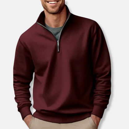 Men’s Pullover Sweatshirt – Soft Knit – Relaxed Fit – Half Zip – Ribbed Trim