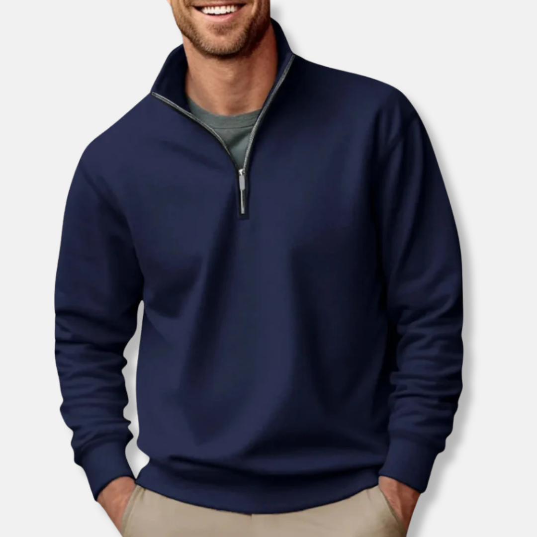 Men’s Pullover Sweatshirt – Soft Knit – Relaxed Fit – Half Zip – Ribbed Trim