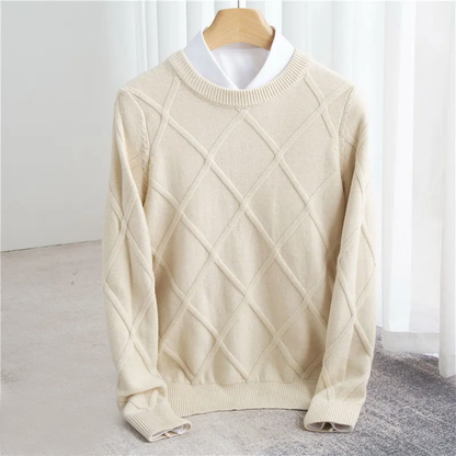 Men’s Sweater – Wool Blend – Regular Fit – Ribbed Crew Neck – Textured Knit Design