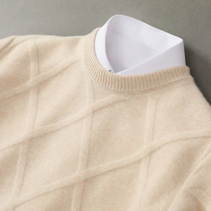 Men’s Sweater – Wool Blend – Regular Fit – Ribbed Crew Neck – Textured Knit Design