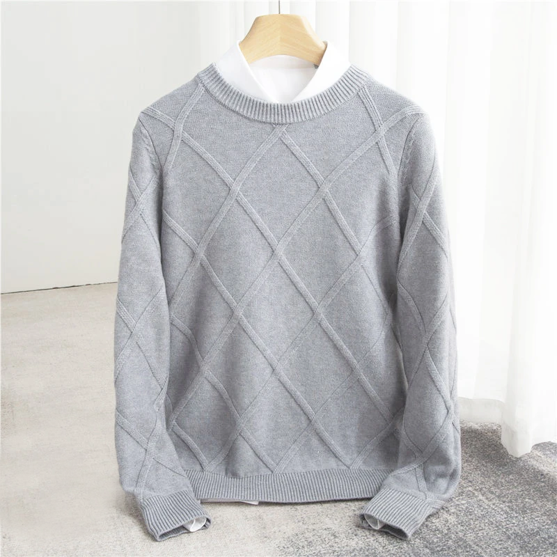 Men’s Sweater – Wool Blend – Regular Fit – Ribbed Crew Neck – Textured Knit Design