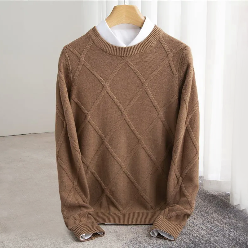 Men’s Sweater – Wool Blend – Regular Fit – Ribbed Crew Neck – Textured Knit Design