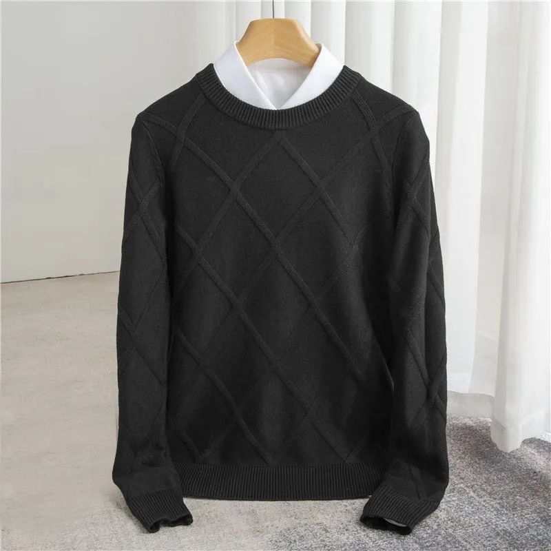 Men’s Sweater – Wool Blend – Regular Fit – Ribbed Crew Neck – Textured Knit Design