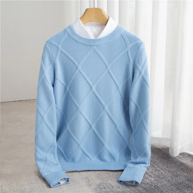 Men’s Sweater – Wool Blend – Regular Fit – Ribbed Crew Neck – Textured Knit Design