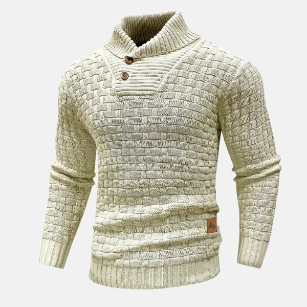 Men's Sweater – Wool Knit – Regular Fit – Shawl Collar – Button Neck – Long Sleeve
