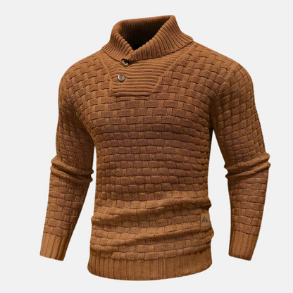 Men's Sweater – Wool Knit – Regular Fit – Shawl Collar – Button Neck – Long Sleeve