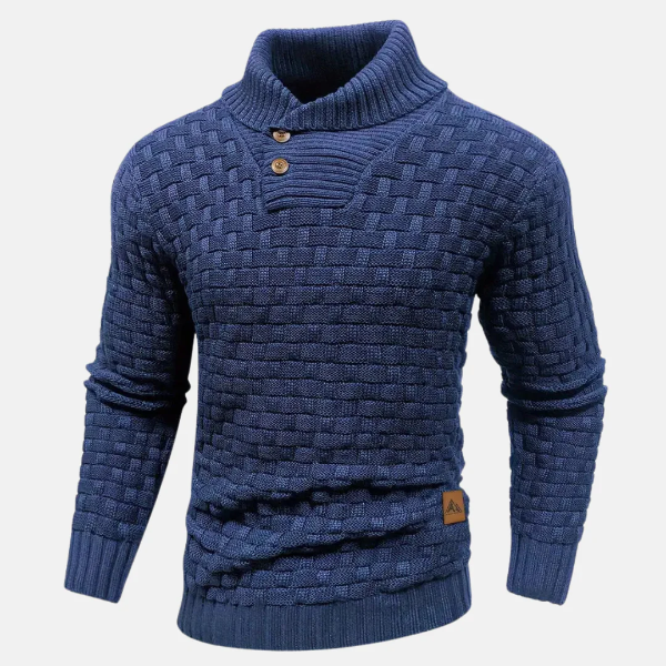 Men's Sweater – Wool Knit – Regular Fit – Shawl Collar – Button Neck – Long Sleeve