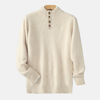 Men’s Sweatshirt – Regular Fit – Wool Blend – Mock Neck – Button Placket – Ribbed Trims