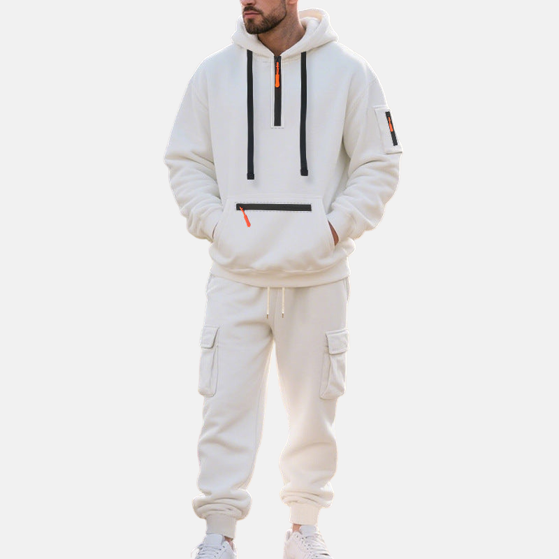 Men’s Tracksuit Set – Relaxed Fit Half-Zip Hoodie – Cargo Joggers with Tapered Leg