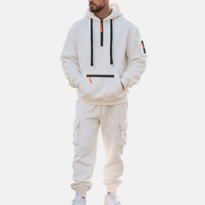 Men’s Tracksuit Set – Relaxed Fit Half-Zip Hoodie – Cargo Joggers with Tapered Leg