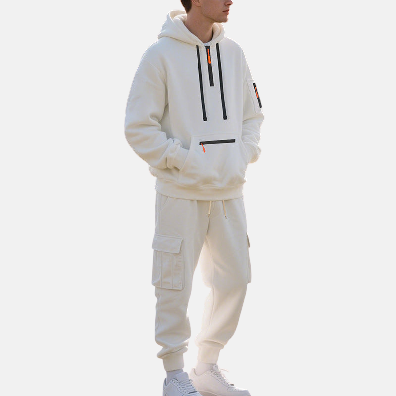 Men’s Tracksuit Set – Relaxed Fit Half-Zip Hoodie – Cargo Joggers with Tapered Leg