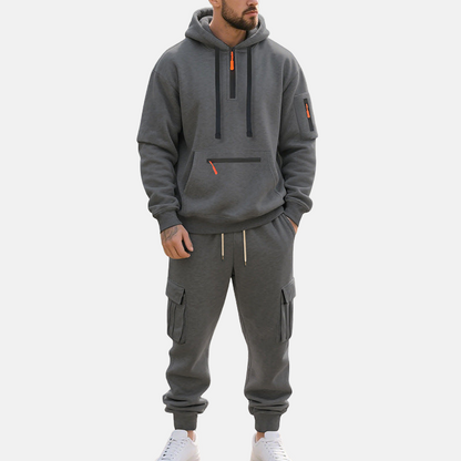 Men’s Tracksuit Set – Relaxed Fit Half-Zip Hoodie – Cargo Joggers with Tapered Leg