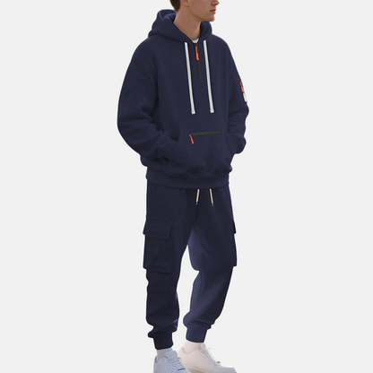 Men’s Tracksuit Set – Relaxed Fit Half-Zip Hoodie – Cargo Joggers with Tapered Leg