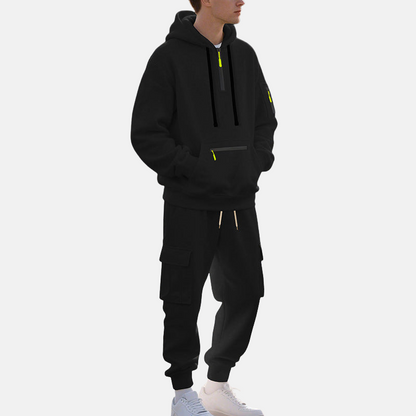 Men’s Tracksuit Set – Relaxed Fit Half-Zip Hoodie – Cargo Joggers with Tapered Leg