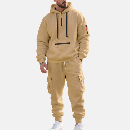 Men’s Tracksuit Set – Relaxed Fit Half-Zip Hoodie – Cargo Joggers with Tapered Leg