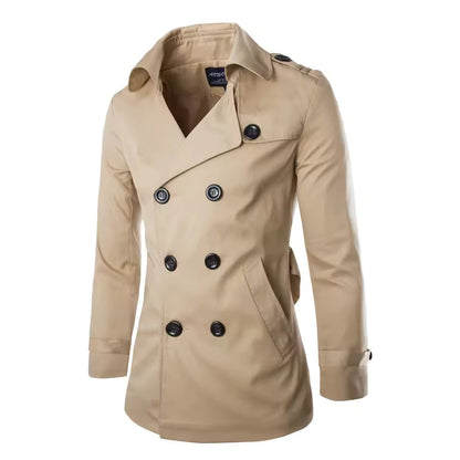 Men’s Trench Coat – Tailored Slim Fit – Cotton – Double Breasted – Notched Lapel