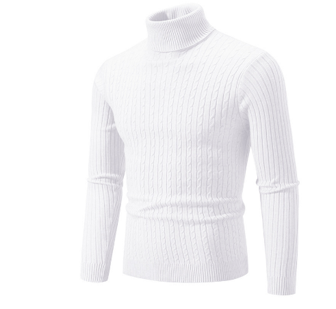Men’s Turtleneck Sweater – Slim Fit – Wool – Cable Knit – Ribbed Collar and Cuffs