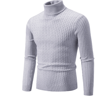 Men’s Turtleneck Sweater – Slim Fit – Wool – Cable Knit – Ribbed Collar and Cuffs
