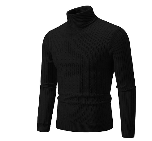 Men’s Turtleneck Sweater – Slim Fit – Wool – Cable Knit – Ribbed Collar and Cuffs