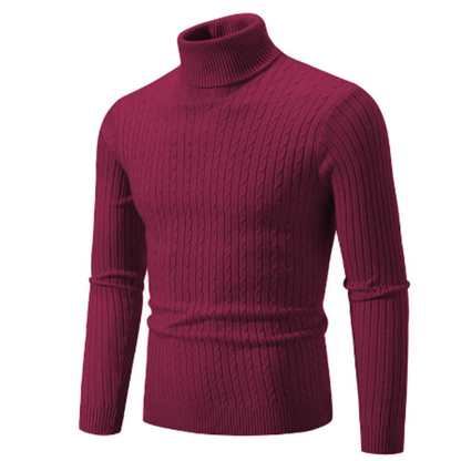 Men’s Turtleneck Sweater – Slim Fit – Wool – Cable Knit – Ribbed Collar and Cuffs