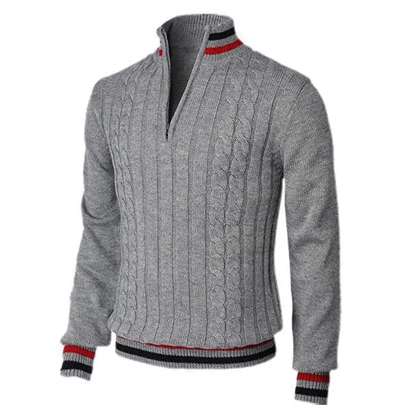 Men’s Turtleneck Sweater – Wool Knit – Slim Fit – Zip Neck – Cable Knit Pattern