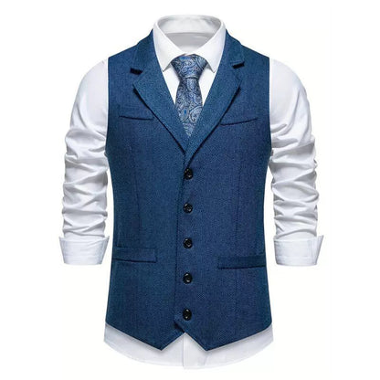 Men’s Vest – Slim Fit – Woven Fabric – Geometric Pattern – V-Neck – Five-Button