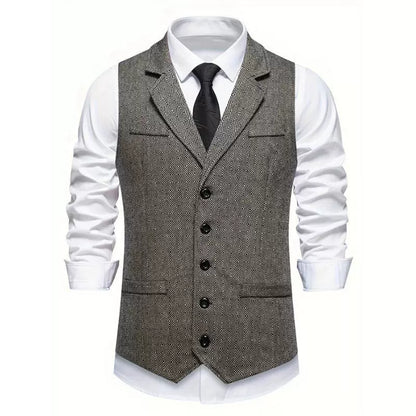 Men’s Vest – Slim Fit – Woven Fabric – Geometric Pattern – V-Neck – Five-Button