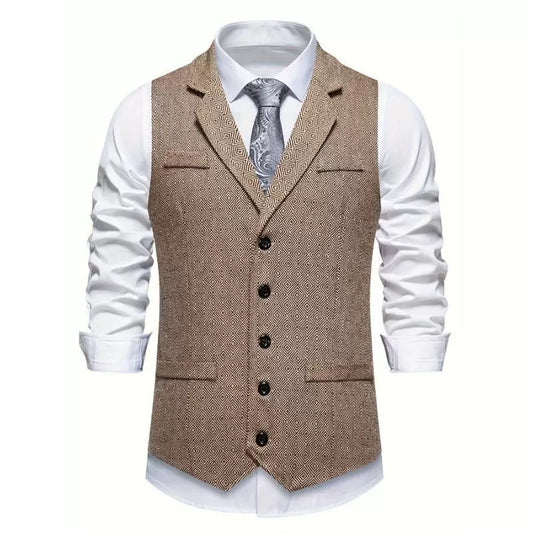 Men’s Vest – Slim Fit – Woven Fabric – Geometric Pattern – V-Neck – Five-Button