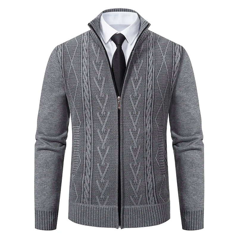 Men’s Zip-Up Vest – Slim Fit – Knitted Pattern – High Collar – Soft Wool Blend