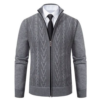 Men’s Zip-Up Vest – Slim Fit – Knitted Pattern – High Collar – Soft Wool Blend