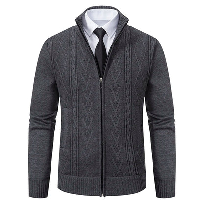 Men’s Zip-Up Vest – Slim Fit – Knitted Pattern – High Collar – Soft Wool Blend
