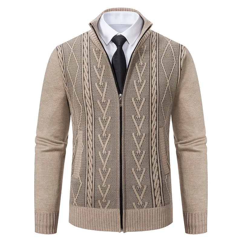 Men’s Zip-Up Vest – Slim Fit – Knitted Pattern – High Collar – Soft Wool Blend