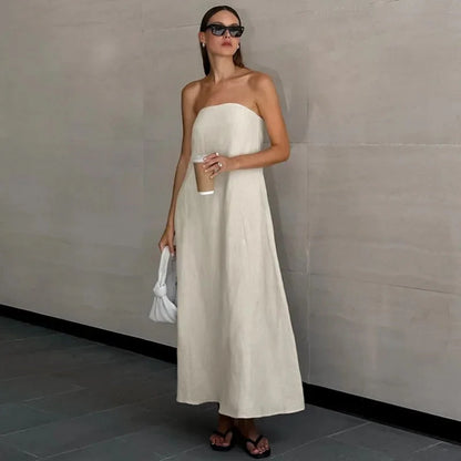 Mia Dress | Strapless Linen Maxi Dress