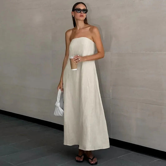 Mia Dress | Strapless Linen Maxi Dress
