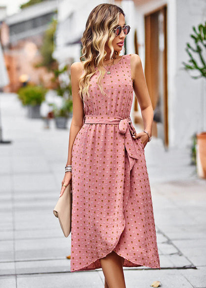 Mica Dress | Sleeveless Pink Midi Dress With Dots