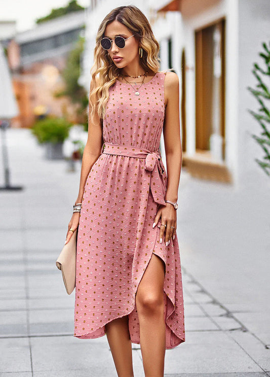 Mica Dress | Sleeveless Pink Midi Dress With Dots